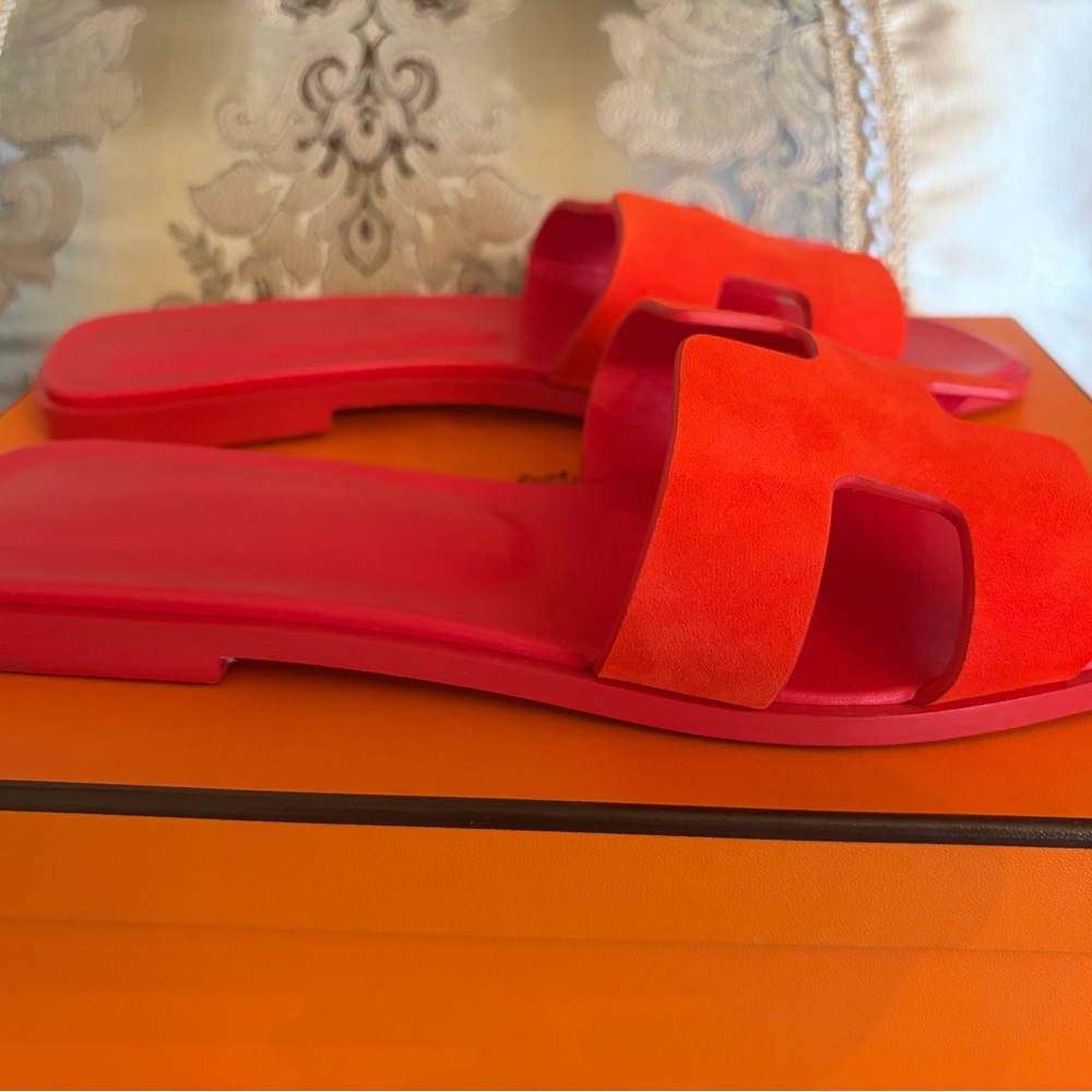HERMES women’s Red/orange Oran Sandals 39/9 - Picture 2 of 7